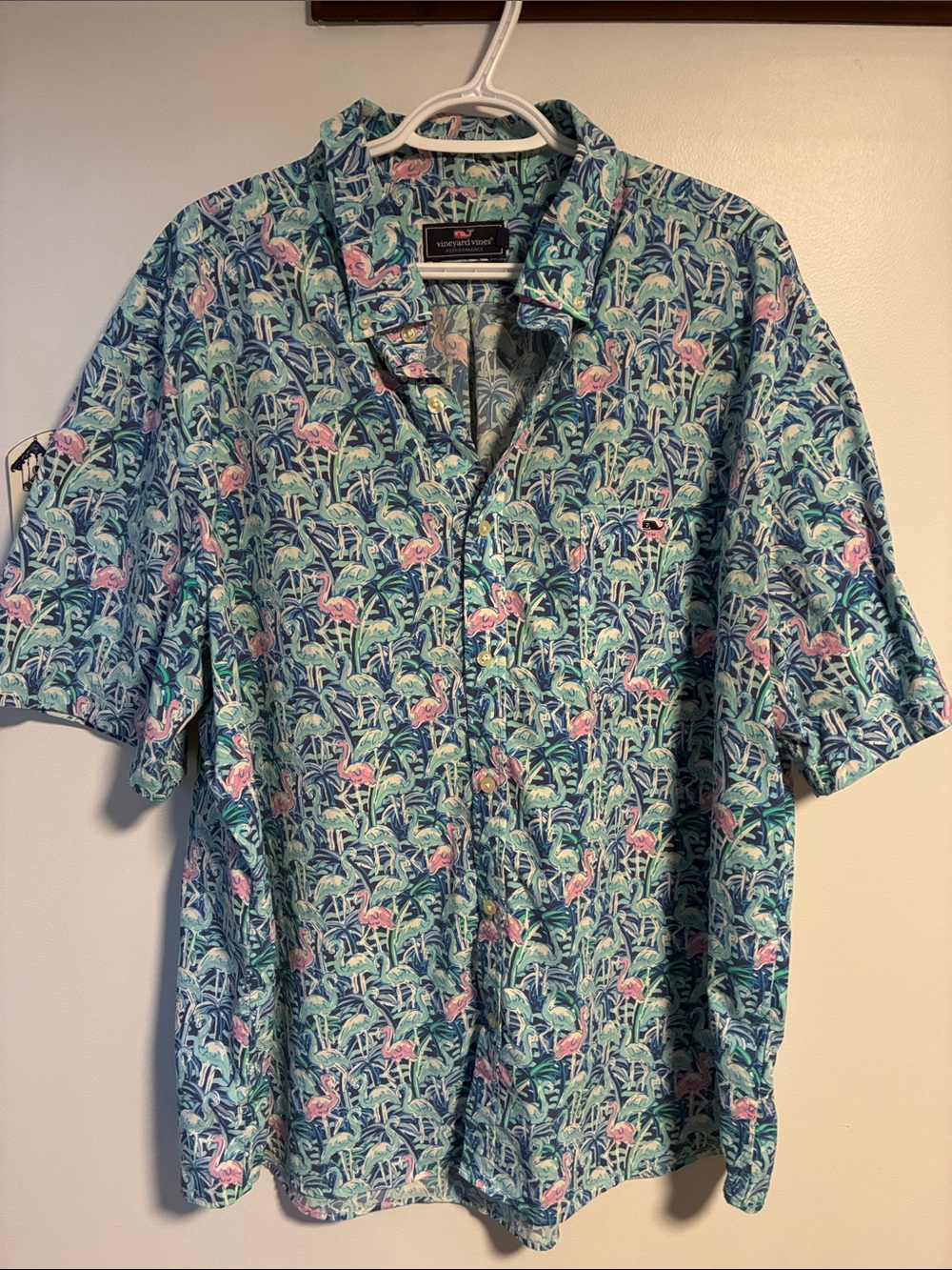 Vineyard Vines Blue Tropical Flamingo Camp Shirt - 2X